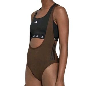 adidas Women Brown Aeroready‎ Crossback Leotard Bodysuit Size S NWT